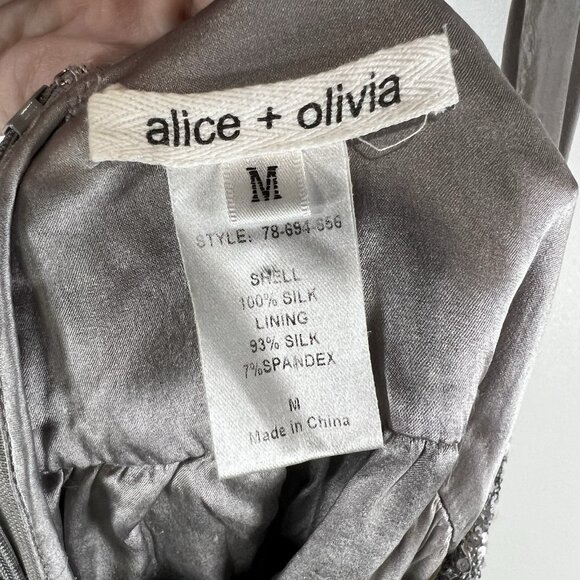 Alice‎ + Olivia Silk Dress Babydoll Sequin Bust  Gray Silver Fairy Glam Sz M - Picture 5 of 9